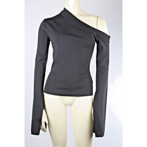 SOLACE London Top One Shoulder Black Long Cut Out Sleeve Size 0